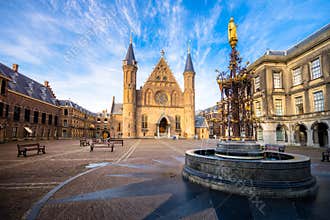 The Hofvijver Pond Court Pond with the Binnenhof complex in The Hague.
