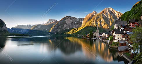Panorama of Mountain landscape in Austria Alp with lake, Hallstatt