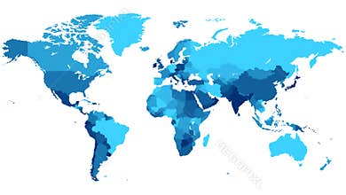 Blue World map with countries