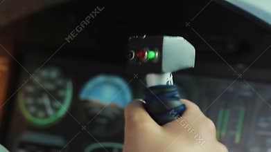 Professional pilot controlling passenger aircraft in dangerous turbulence zone