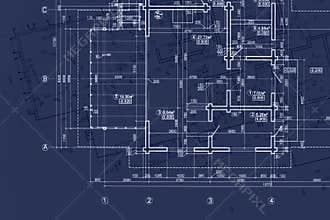 house blueprint on architects desk, engineering drawings and plans on blue background