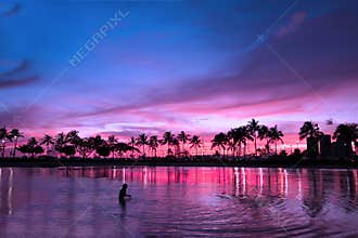 Magical sunset in purple atmosphere, Hawaii