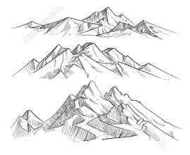 Hand drawing mountain ranges in engraving style. Vintage mountains panorama vector nature landscape