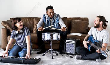 People together enjoying music instruments