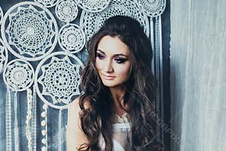 Perfect Young Bride with Wedding Hair and Bridal Makeup