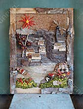 Collage art of rural scene with rich environment made by nature materials