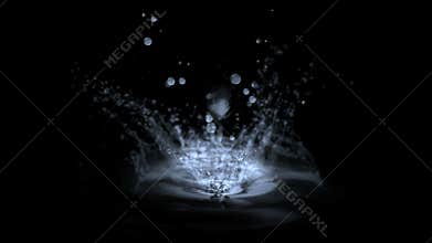 4k Waterdrop ripple splash geyser,spring water liquid drop droplet particles.