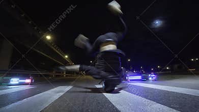 Breakdance street dance night city style headspin