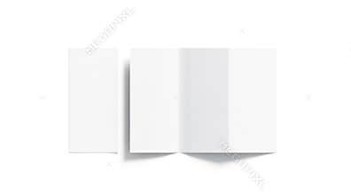 Blank white tri folded booklet mockup, opened and closed,