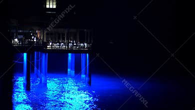 DUBAI, UNITED ARAB EMIRATES, UAE - NOVEMBER 20, 2017: Hotel Jumeirah Al Qasr, night, over the water is a restaurant on