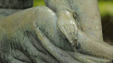 View on beautiful sculpture of sad female angel, statue at Mirogoj cemetery