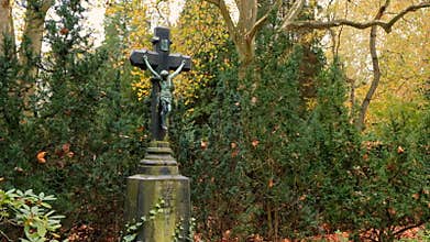 Cross With Jesus On Old Cemetery Of Bonn-stadt