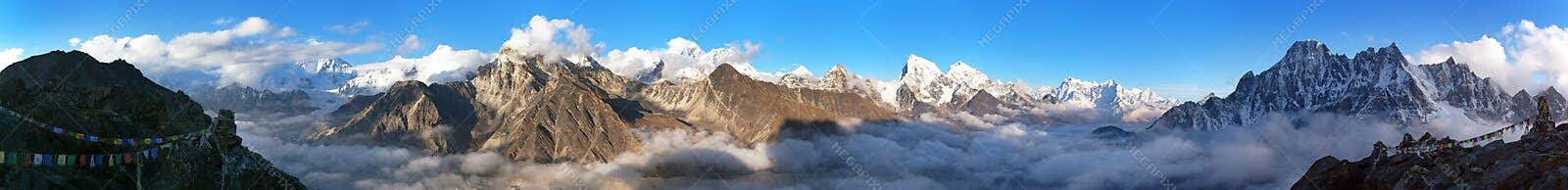 Mount Everest, Lhotse, Makalu and Cho Oyu panorama