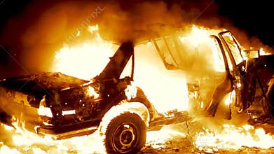Car on fire, Burning Car, Car Explosion, Car Crash Accident