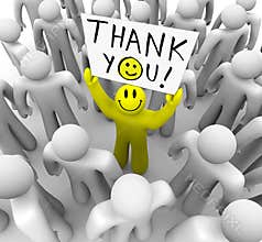 Smiley Face Person Holding Thank You Sign