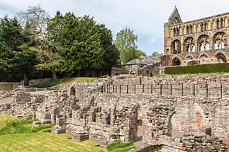 View at ruins of Jedburgh abbey in Scottish borders