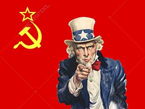 Communist Flag, Uncle Sam, Background, Politics