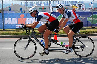 Cyclists on tandem bike