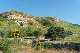 Golan Heights, Israel - March 31, 2018: Kursi National Park impressive remains of a monastery and church
