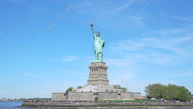 Moving shot of Statue of Liberty in New York