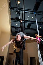 Aerialist Rebecca Split Layout Looking at Camera