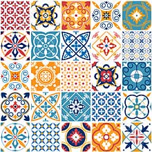 Portugal seamless pattern. Vintage mediterranean ceramic tile texture. Geometric tiles patterns and wall print textures