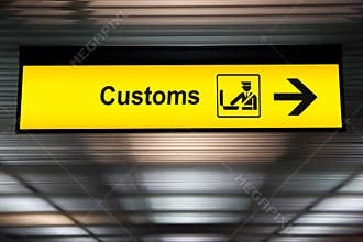 Airport customs declare sign with icon and arrow hanging