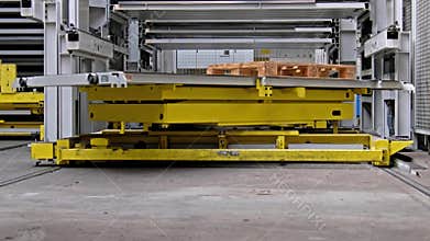 Close-up of fully automated warehouse system moving