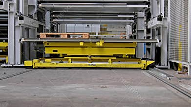 Close-up of fully automated warehouse system moving