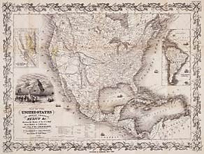Antique map of the USA and the Americas