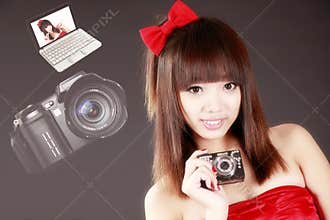 Asian girl with digital camera