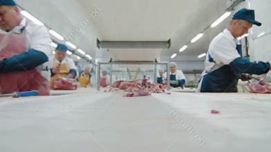 Russia, Kungur - May 2017:TImelapse People prepare fresh meat at factory