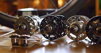 Bicycle parts arranged in workshop 4k