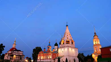 Main landmarks in Kolomna, Russia churches and historic buildings in the evening