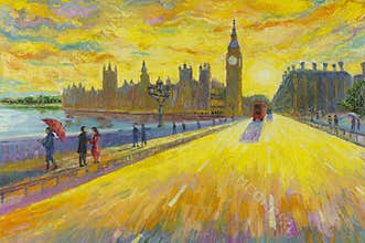 London Red Bus traditional old at England. Oil color painting