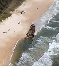 Aerial photo of Fraser Island ship wreck.