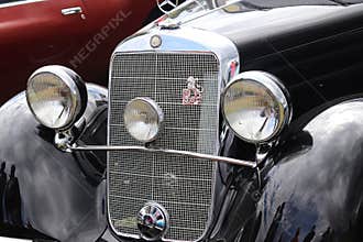 Yaslo, Poland - july 12 2018:The old black passenger car of the brand Marsedes BZ from the 1939 release. Restoration of historical