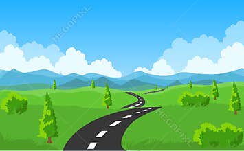 Road vector.Country side road,hills and clouds.