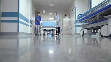 Patient transportation in hospital's hallway