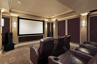 Theater room with lounge chairs