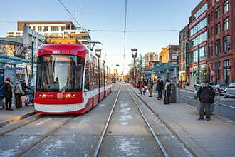 Toronto, Canada â€“ December 4th 2018 - Toronto streets with crowd and public traffic in the fall, early winter