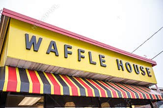 DECEMBER 15 2018- ATLANTA GEORGIA: Close up of a Waffle House restaurant in Georgia. Waffle House is a popular chain restaurant