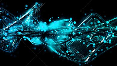 Abstract futuristic bright blue and cyan molten glass waves and ripple