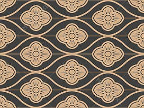 Vector damask seamless retro pattern background oriental curve cross frame line flower. Elegant luxury brown tone design for