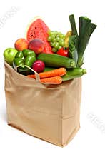 Bag full of healthy fruits and vegetables