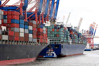 Container ships in harbor