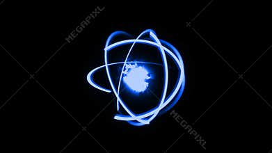 3d render atom, luminous nuclear model, molecule structure with trace atoms and electrons. Physics backdrop