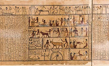 Egyptian hieroglyph`s character`s on papyrus