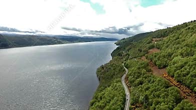 The famous Loch Ness aerial shot green Scotland United Kingdom