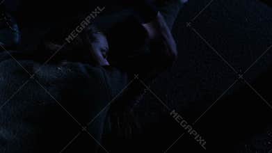 Policeman fixing position of corpse with chalk, investigation, crime scene